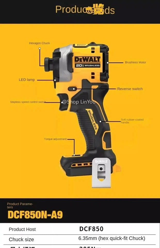 DEWALT DCF850B ATOMIC 20V MAX 1/4 inch Cordless Impact Driver (Tool Only) -...